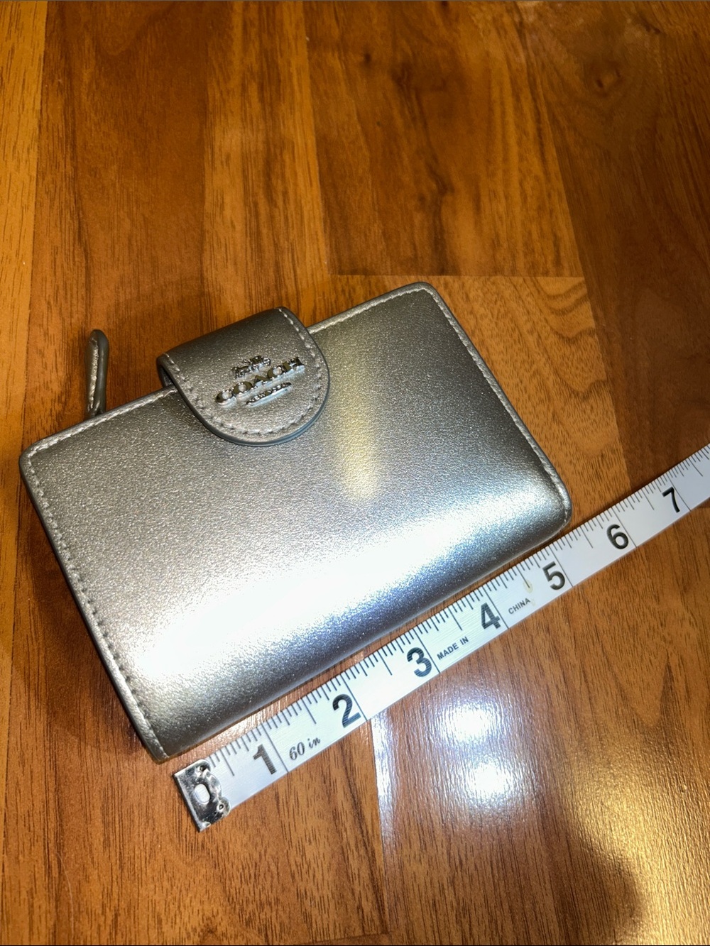 Coach Silver Metallic Medium Corner Zip Wallet - Picture 3 of 12